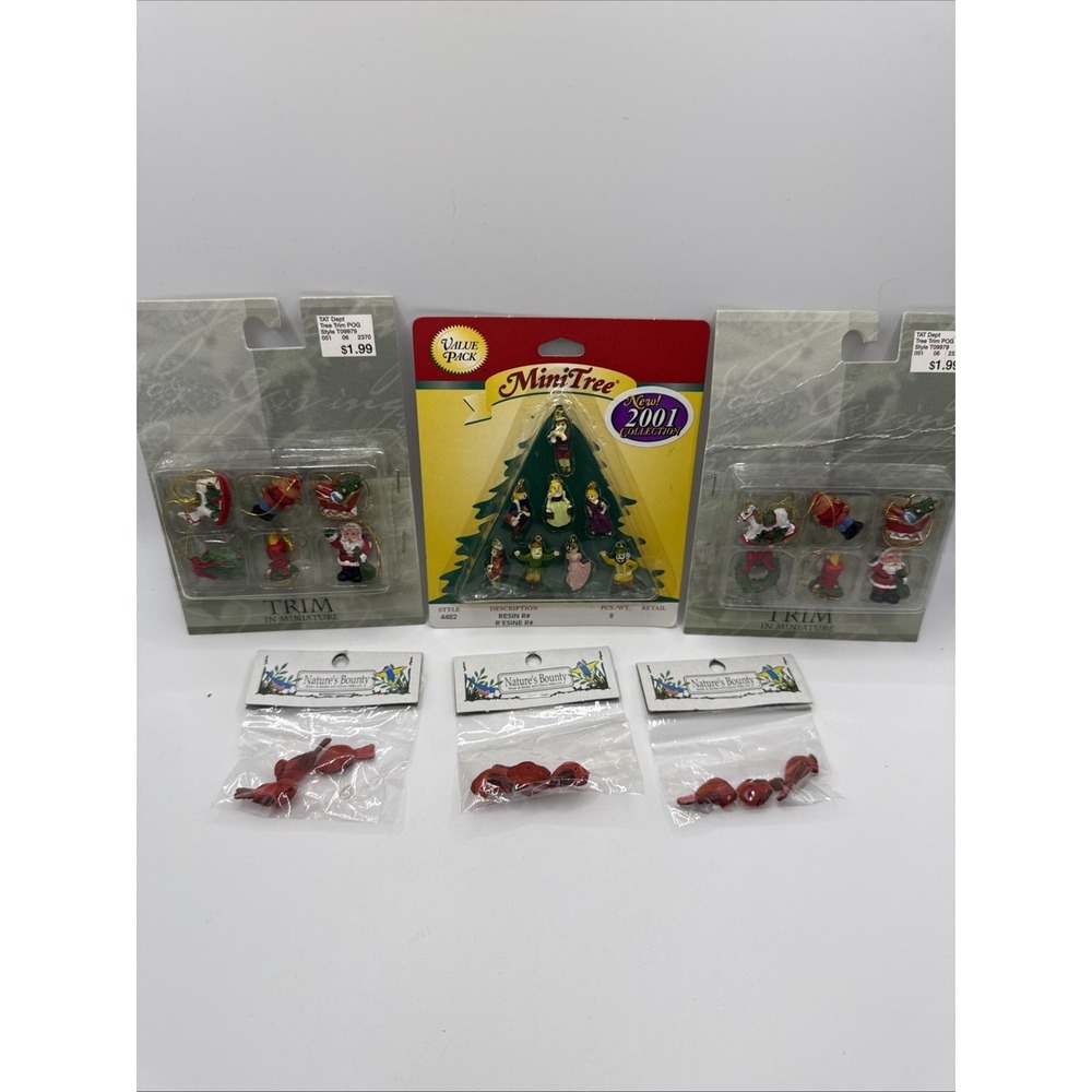Vintage 2001 Christmas Miniature Ornament Lot Mini Trim The Tree Cardinals NOS